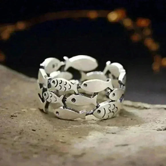 New 925 Sterling Silver Fish Band Ring - Picture 1 of 5